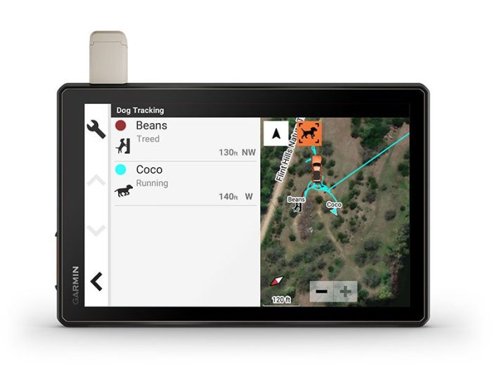 The Garmin Tread XL GPS off-road navigation demonstrating the tracking of dogs.