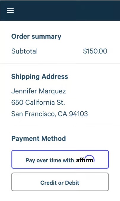 Affirm checkout flow